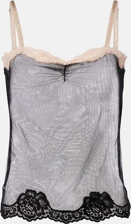 Valentino Lace-trimmed sheer mesh camisole