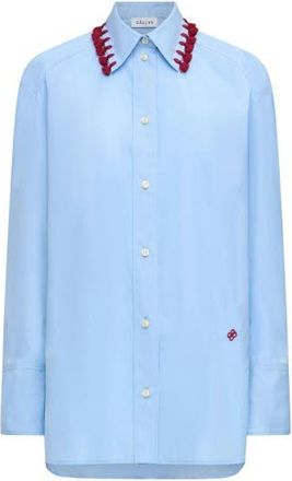 C&acirc;llas Milano LYN Tassel collar shirt in Blue at Nordstrom, Size 4L