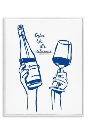 Stupell Industries Enjoy Life with Wine Framed Art Print in Blue at Nordstrom Rack