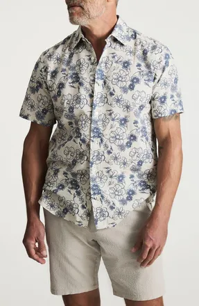 34 Heritage Floral Short Sleeve Cotton & Linen Button-Up Shirt in Vintage Indigo at Nordstrom, Size Xx-Large