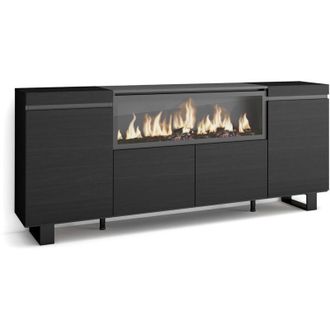 Skraut Home Skraut Home - Credenza, Mobile, Cucina, Madia, mobile ingresso, 210, 4 Porte, Camino elettrico XXL, Design industriale, Stile moderno, Nero
