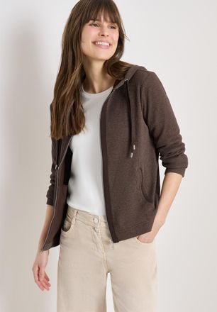 Cecil Kapuzensweatjacke CECIL, Damen, Gr. XXL (46), macchiato braun, Sweatware, Obermaterial: 80% Baumwolle, 15% Polyester, 5% Elasthan, unifarben, bequem h