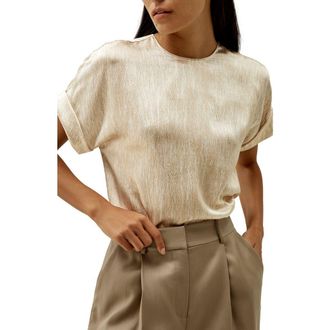 LilySilk Print Pearl Satin Silk T-Shirt Top in Grain at Nordstrom, Size X-Small