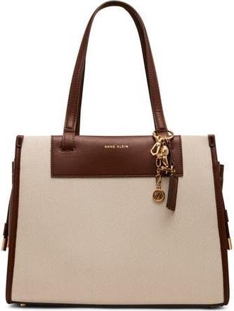 Anne Klein Canvas Tote with Removable Wrist Pouch in Tan-Cream/Walnut at Nordstrom Rack