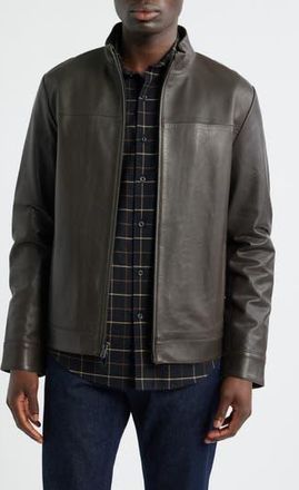 Nordstrom Stand Collar Leather Bomber Jacket in Brown Dark at Nordstrom Rack, Size Large