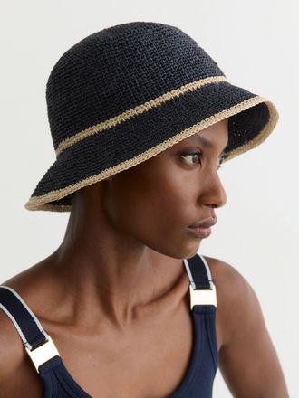 Reiss Navy Tipped Straw Effect Hat, S & M