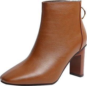 Generic Womens Ankle Boots with Block Heel, Artificial Leather Construction in Black, White and Brown, Breathable Soft Rubber Sole