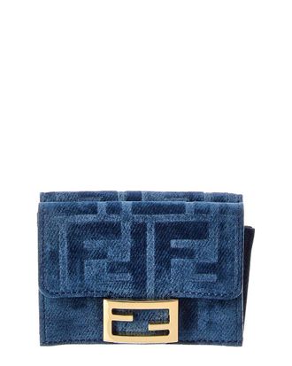 Fendi Fendi Micro Trifold Flocked Denim Wallet