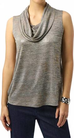 Joseph Ribkoff Foiled Knit Cowl Neck Sleeveless Top In Beige/multi