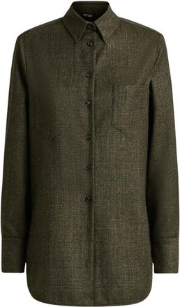 Kiton Prince of Wales Blouse van wolblend - Dames - Overhemden - Groen - XS - Wol - Overhemden