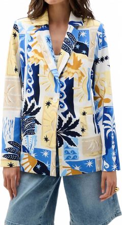 Joseph Ribkoff Silky Knit Tropical Fitted Blazer In Vanilla/multi
