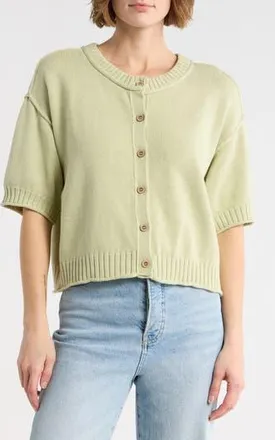 Blu Pepper Short Sleeve Button Front Cardigan in Light Olive at Nordstrom Rack, Size Medium