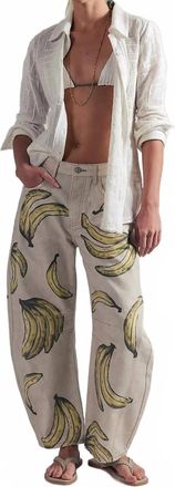 Free People Good Luck Printed Barrel Jeans In Go Bananas