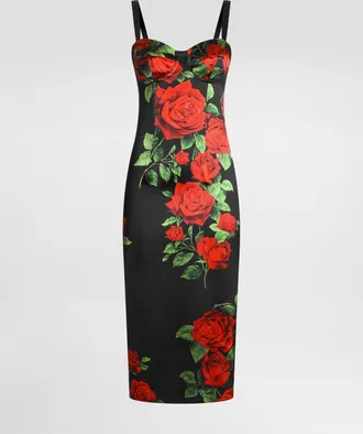 Dolce & Gabbana Rose-print Satin Dress - Woman Dresses Multicolor 38