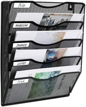 OEM Organizador De Archivos De Pared De Malla Con 5 Bolsillos, Carpeta De Escritorio Colgante, Revistero, Contenedor Clasificador De Correo Incluye Etique