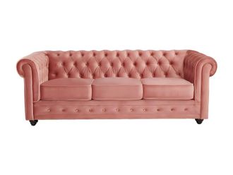 VENTE-UNIQUE.COM Sof&aacute; fijo terciopelo 3 plazas rosa palo 205x88cm