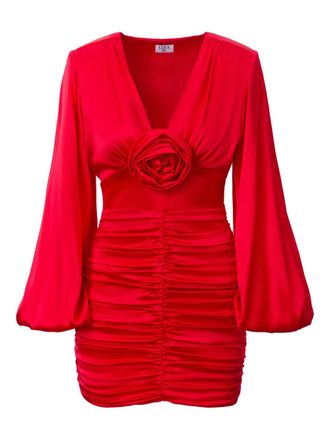 Lita Rue V-neck rose-detail mini dress - women - Silk/Elastane/Satin/Elastane - 38 - Red