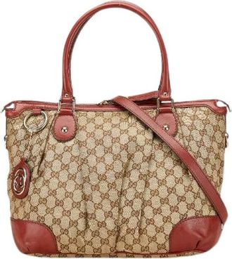 Gucci Pre-owned Handbags, female, Beige, Size: ONE SIZE Pre-owned Canvas Handbag