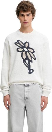 Maison Kitsun&eacute; Abstract Daisy Intarsia Jumper - Heren - Ronde hals truien - Wit - M - Katoen - Truien & Vesten