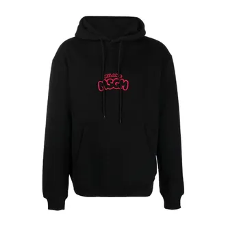 Msgm Hoodies, male, Black, Size: S Embroidered Logo Hoodie