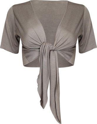 Purple Hanger Womens New Plain Front Adjustable Tie Ladies Short Sleeves Bolero Top Cropped Cardigan Shrug Mocha Size 8-10