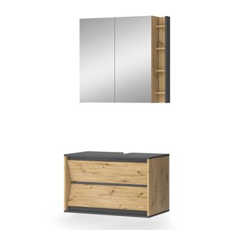 Vicco Conjunto De Muebles De Ba&ntilde;o Edelin, Antracita/roble Artesanal, 2 Piezas, Vicco