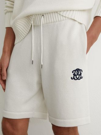Reiss Off White Monogram-embroidered Relaxed Knit Shorts, Xxl