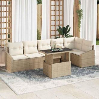 vidaXL Conjunto De Sof&aacute; De Jard&iacute;n 7 Pcs Beige Y Crema 100 X 55 X 73 Cm Vidaxl