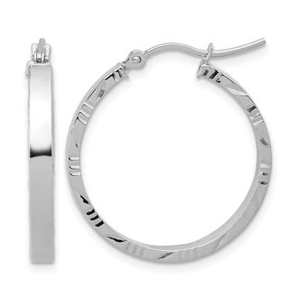 Diamond2Deal 14k Gold Diamond-cut Edge Medium 3mm Round Hoop Earrings