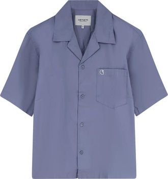 Carhartt Work in Progress Bowlingkraag Shirt met Korte Mouwen - Heren - Korte mouwen Overhemden - Blauw - S - Katoen - Overhemden
