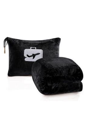 Luxury Home Comfort Fly 2-in-1 Travel Blanket & Pillow in Black at Nordstrom Rack