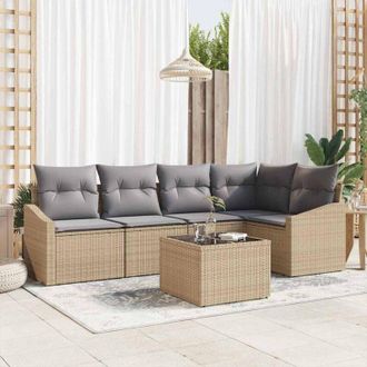vidaXL Conjunto De Sof&aacute; De Jard&iacute;n 6 Pcs Beige Polirat&aacute;n Vidaxl