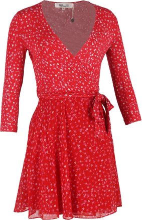 Diane Von Fürstenberg New Irina Floral-Print Mini Wrap Dress in Red Viscose