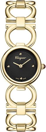 Ferragamo Double Gancini Bracelet Watch, 22.5mm in Yellow Gold/black at Nordstrom Rack