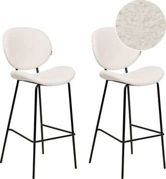 Beliani Beliani - Conjunto De 2 Sillas De Bar Boucl&eacute; Hierro Patas Negras Tapas Sin Reposabrazos Dise&ntilde;o Retro Asientos Comedor Blanco Luana