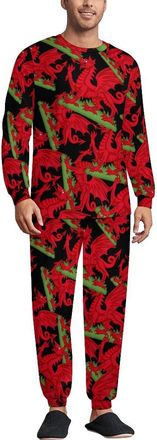 Generic Dragon Badge of Wales Mens Pajamas Set Crewneck Top And Jogger Pant Soft Loungewear Pj Sets 3XL