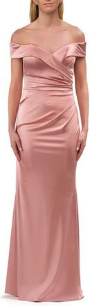 La Femme Off the Shoulder Stretch Satin Evening Dress in Mauve at Nordstrom, Size 12
