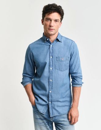 GANT Mens GANT Mens Regular Fit Indigo Shirt - 980 Semi Light Blue - Size: 40/Regular