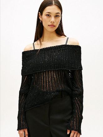 Tommy Hilfiger Jersey de lentejuelas y cuello vuelto holgado