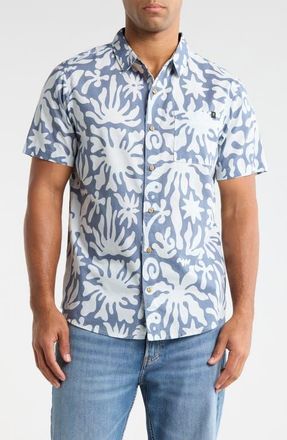 Roark Journey Floral Short Sleeve Button-Up Shirt in Neptune at Nordstrom, Size Xx-Large