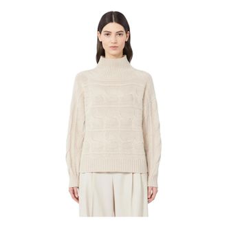 Max Mara H&oslash;jhalset striktr&oslash;je i uld og cashmere - Dames - Coltruien - Wit - S - Wol - Truien & Vesten