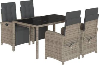 vidaXL 5 Piece Garden Dining Set with Cushions Grey Poly Rattan Vidaxl