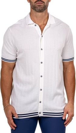 Maceoo Marthy Knit Short Sleeve Button-Up Shirt in White at Nordstrom, Size 5