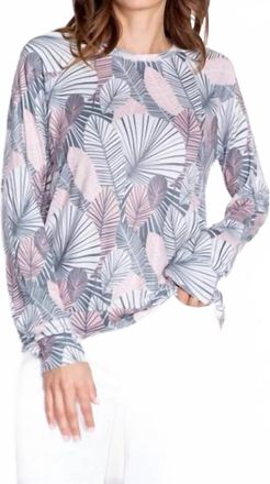 PJ Salvage Geo Palm Long Sleeve Lounge Top In Pink Clay