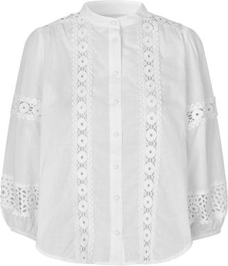 Lollys Laundry Overhemden, Dames, Wit, XL, Elegante witte blouse met pofmouwen