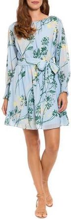 London Times Floral Long Sleeve Fit & Flare Dress in Light Blue Dawn/Green at Nordstrom Rack, Size X-Large
