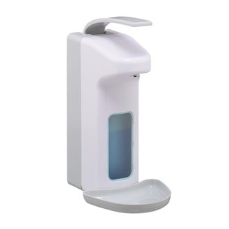 Relaxdays 10 Dispensadores De Jab&oacute;n Para Pared, 1000 Ml, Bandeja Goteo, Dosificador Desinfectante, Palanca Brazo, Abs, Blanco