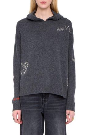 Zadig&Voltaire Markyz Embroidered Cashmere Hoodie in Charcoal at Nordstrom, Size X-Small