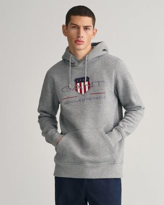 GANT Mens Regular FIt Archive Shield Pullover Hoodie - Grey material_cotton - Size X-Large