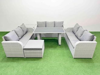 Fimous Patio Garden Furniture Sets with Side Table Big Stool Light Grey